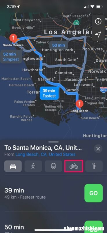 如何在iPhone上的地图中获取骑行路线