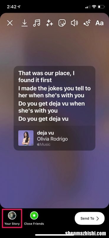 使用Apple Music将歌词发布到Instagram快拍