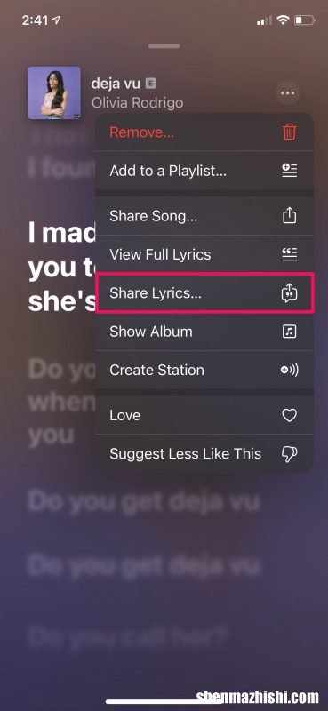 使用Apple Music将歌词发布到Instagram快拍
