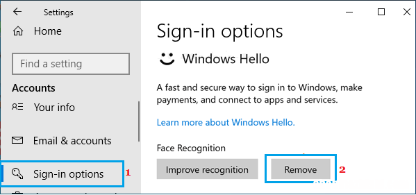 在Windows10中禁用面部和指纹登录