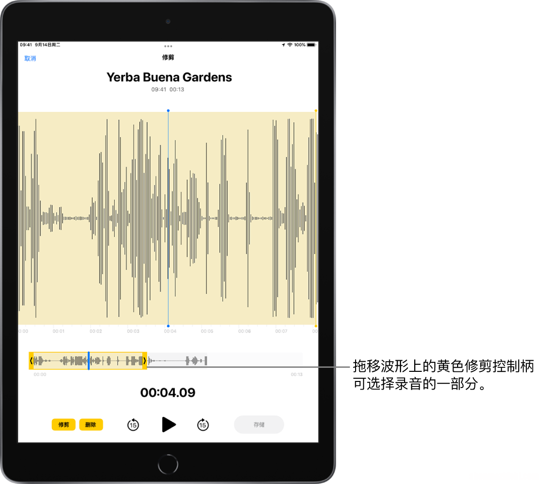 在iPad上的“语音备忘录”中编辑或删除录音