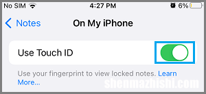如何使用TouchID锁定iPhone上的笔记Notes
