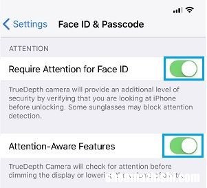 如何在iPhone上启用或禁用注意力感知功能