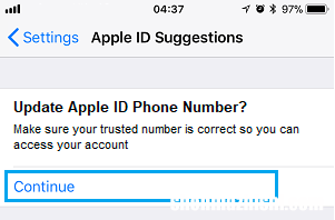 在iPhone上更新苹果ID电话号码通知