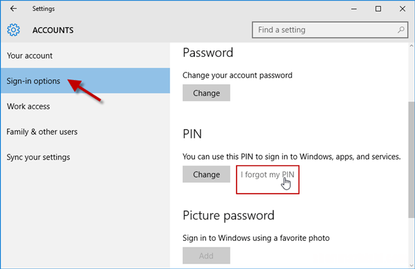 如何在Windows10中删除忘记的PIN