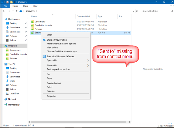 如何在Windows10中删除或恢复发送到上下文菜单