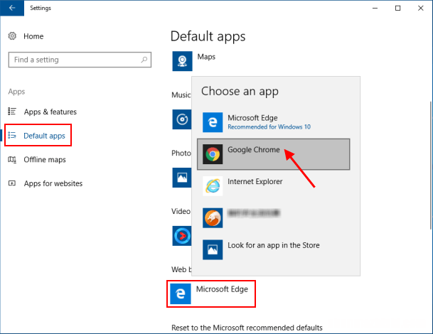 如何将Chrome设置为Windows10中的默认Web浏览器