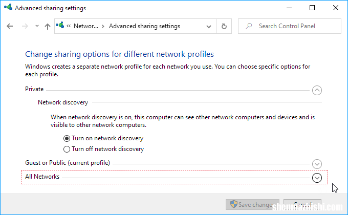 关闭受密码保护的共享Windows10