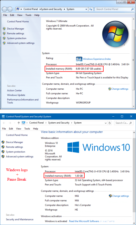 RAM 如何在Windows10/7中查看系统内存大小