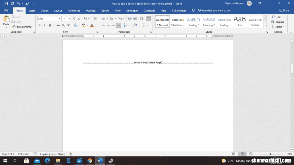 如何在Microsoft Word中显示或隐藏分节符