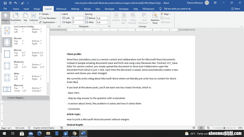 如何打印没有边距的Microsoft Word文档