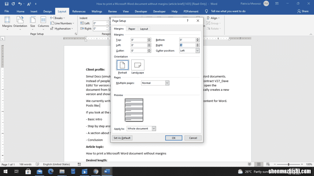 如何打印没有边距的Microsoft Word文档