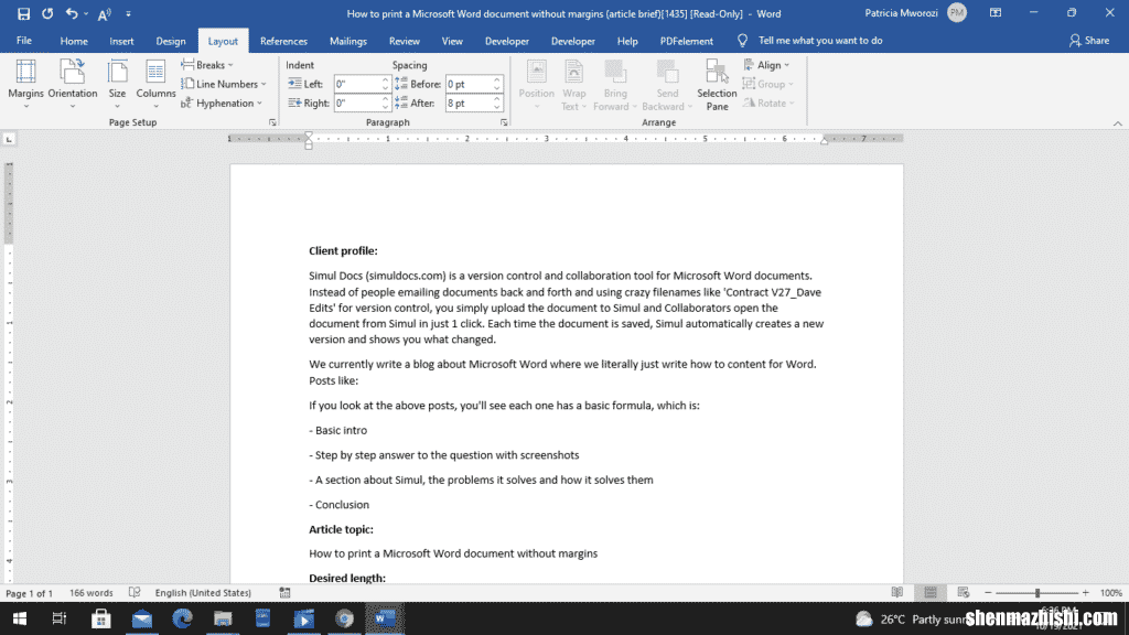 如何打印没有边距的Microsoft Word文档
