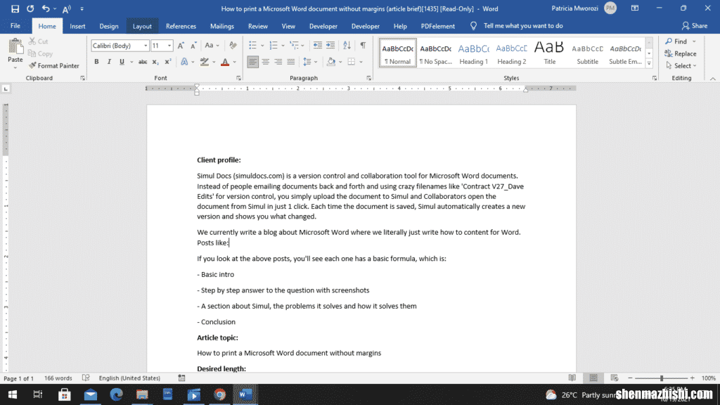 如何打印没有边距的Microsoft Word文档