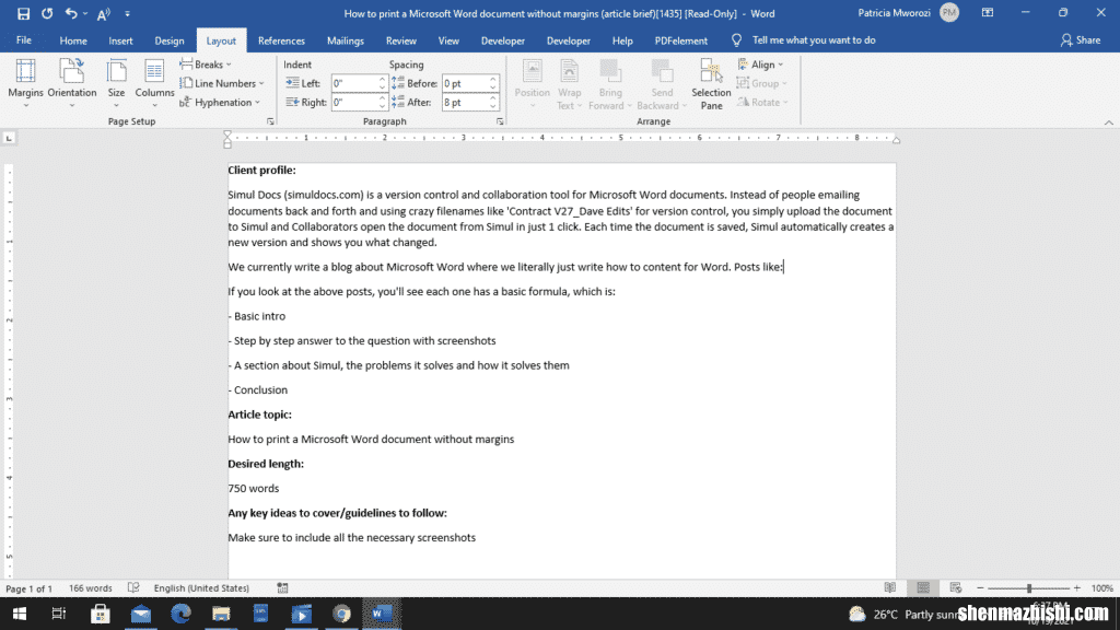 如何打印没有边距的Microsoft Word文档