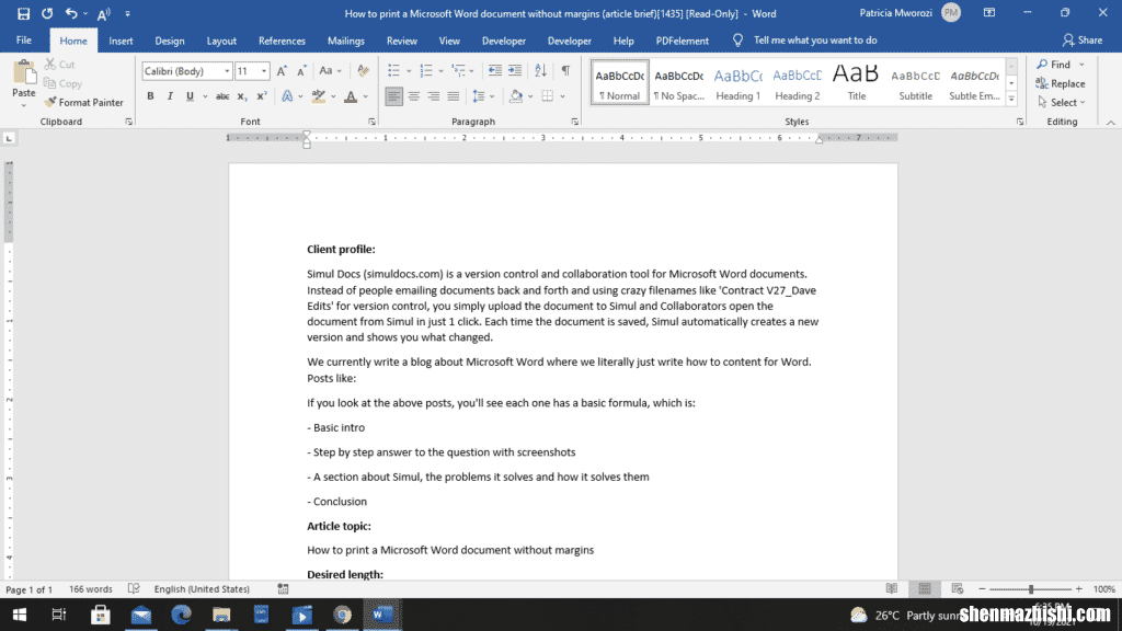 如何打印没有边距的Microsoft Word文档