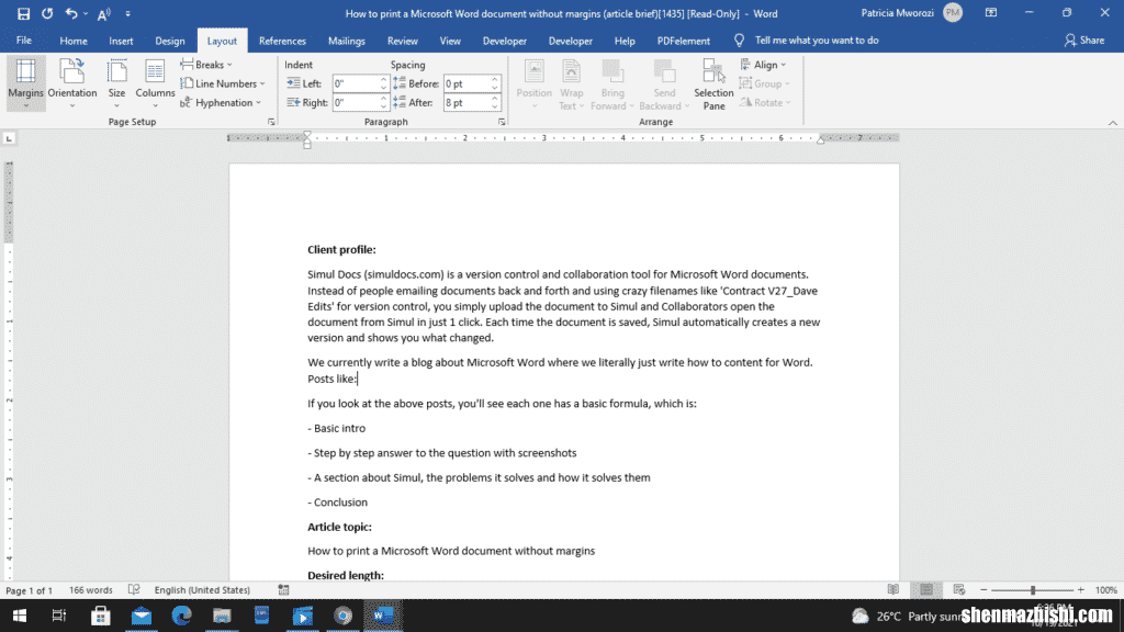 如何打印没有边距的Microsoft Word文档