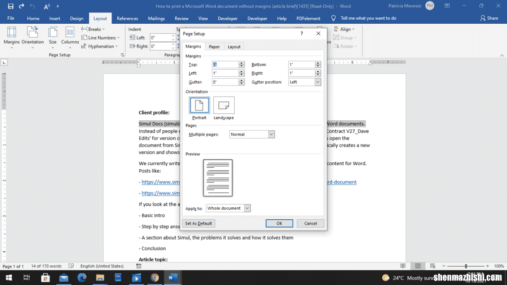 如何打印没有边距的Microsoft Word文档
