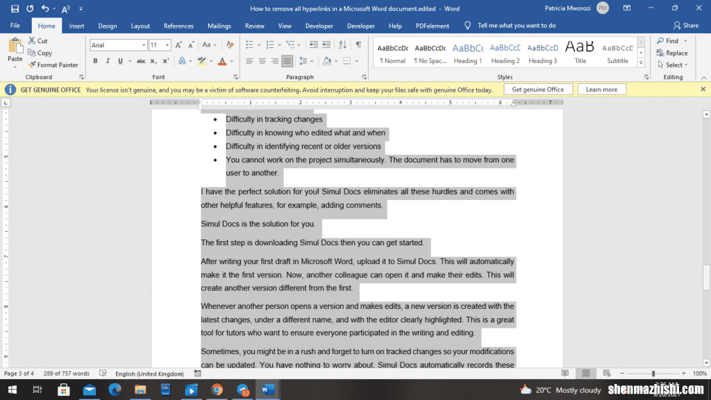 如何在Microsoft Word中重新排序页面