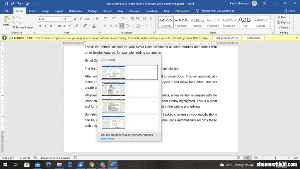 如何在Microsoft Word中重新排序页面