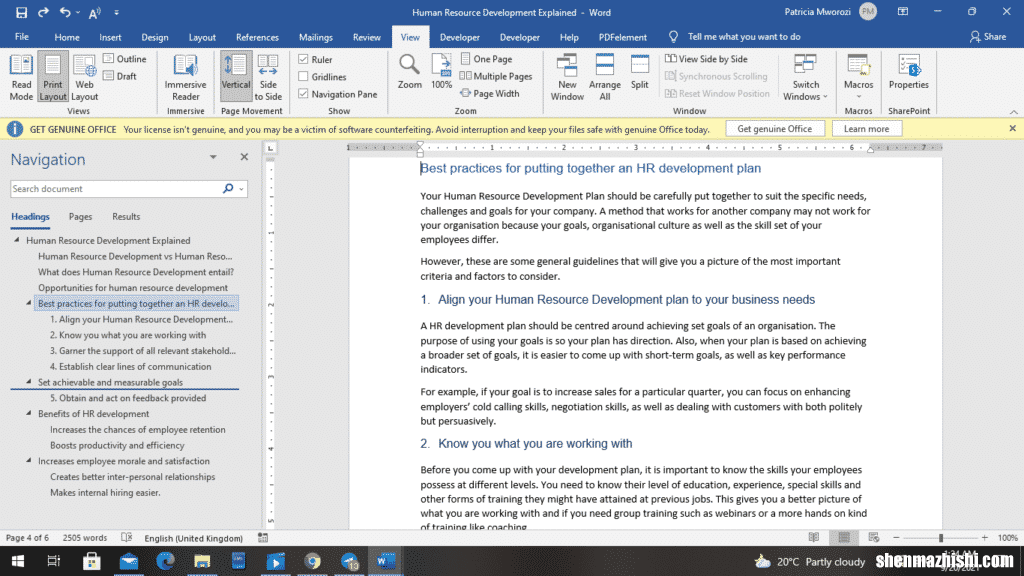 如何在Microsoft Word中重新排序页面