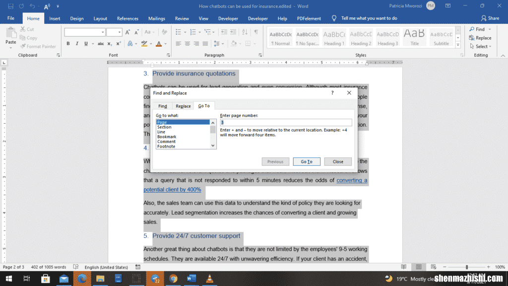 如何删除Microsoft Word文档中的多个页面