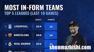 五大联赛足球积分排行榜前十名